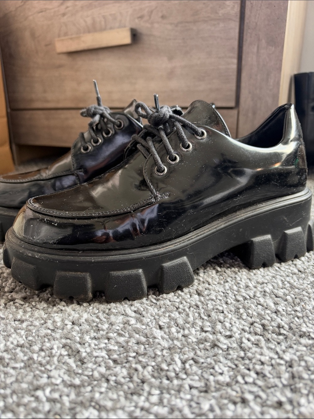Black Patent Chunky Lace-Up women’s Shoes